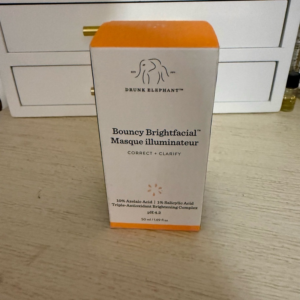 Drunk Elephant Orange & White Bouncy Brightfacial Masque Packaging